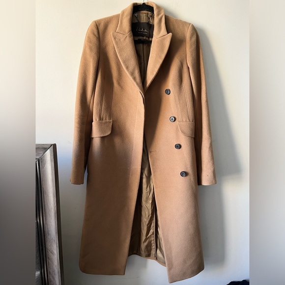 Aritzia T. Babaton Tan 100 % Wool Long Trench Coat. - Made in Canada - Size XS - Picture 1 of 16